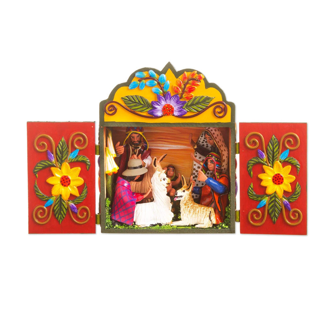 Wood and ceramic nativity scene - Christmas Savior
