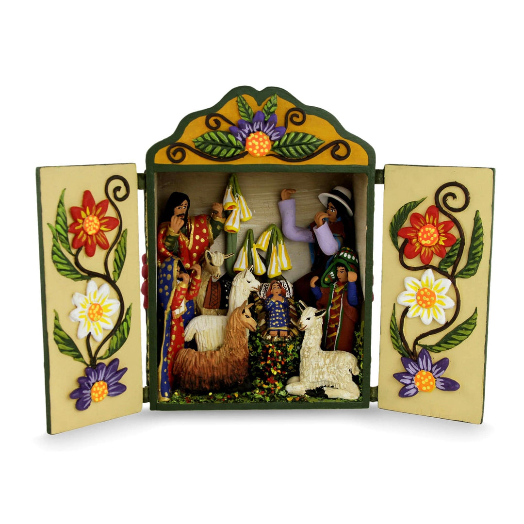 Handmade Andean Retablo Nativity Scene - Christmas Fiesta