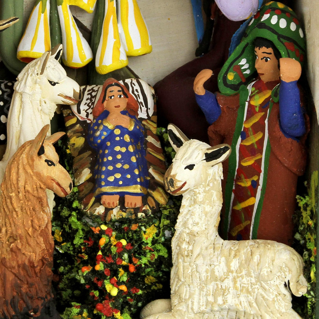 Handmade Andean Retablo Nativity Scene - Christmas Fiesta