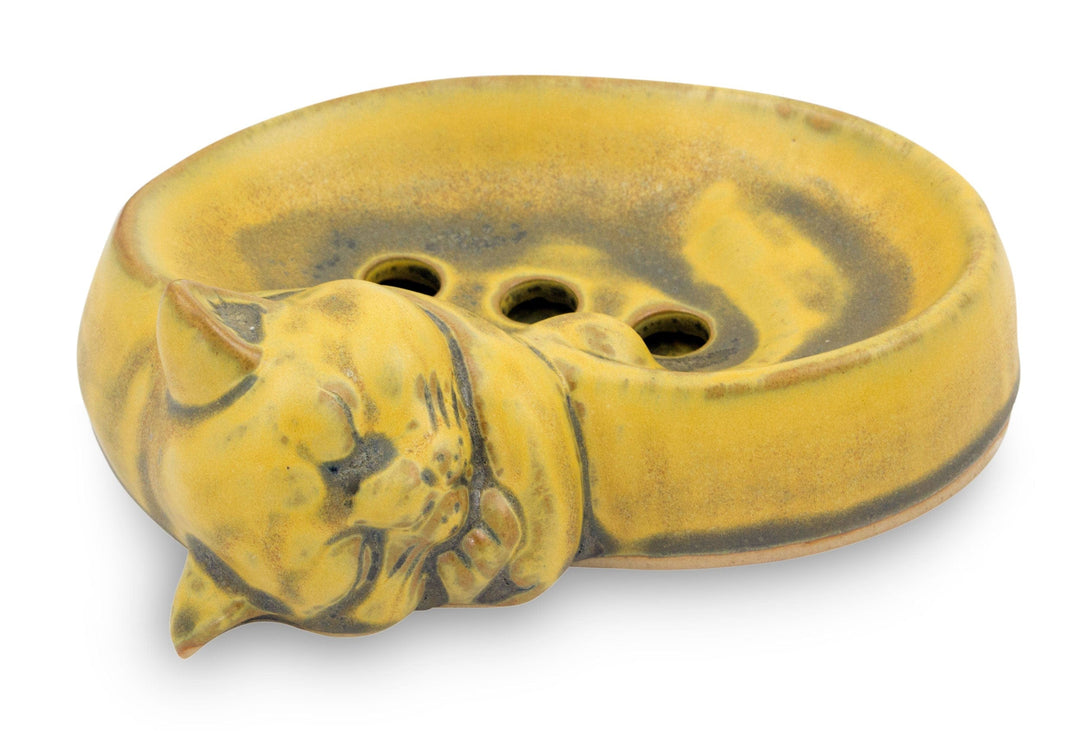 Ceramic Soap Dish Artisan Crafted in Thailand - Yellow Napping Kitt