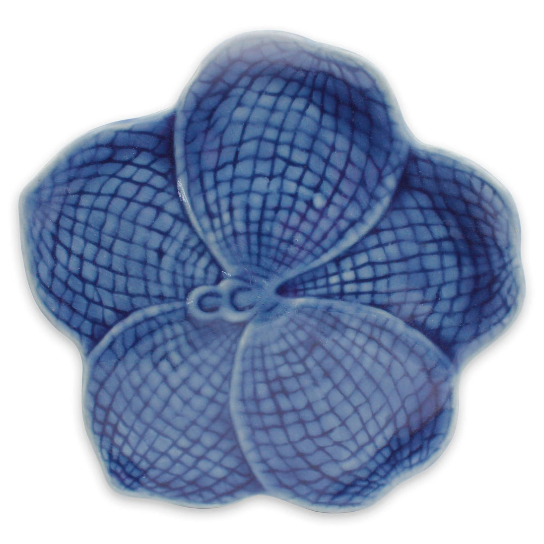 Floral Celadon Ceramic Serving Plate - Blue Vanda