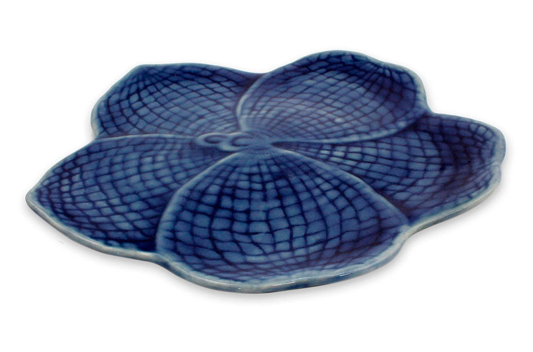 Floral Celadon Ceramic Serving Plate - Blue Vanda