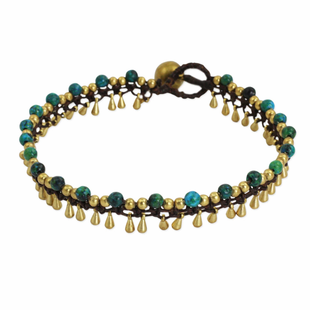 Brass Anklet Green Serpentine Artisan Crafted Jewelry - Green Dancer