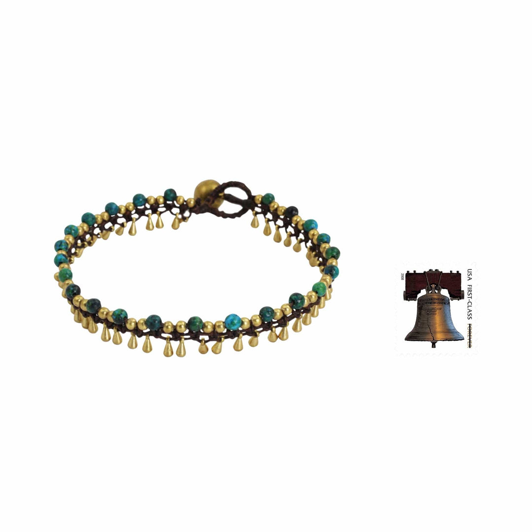 Brass Anklet Green Serpentine Artisan Crafted Jewelry - Green Dancer