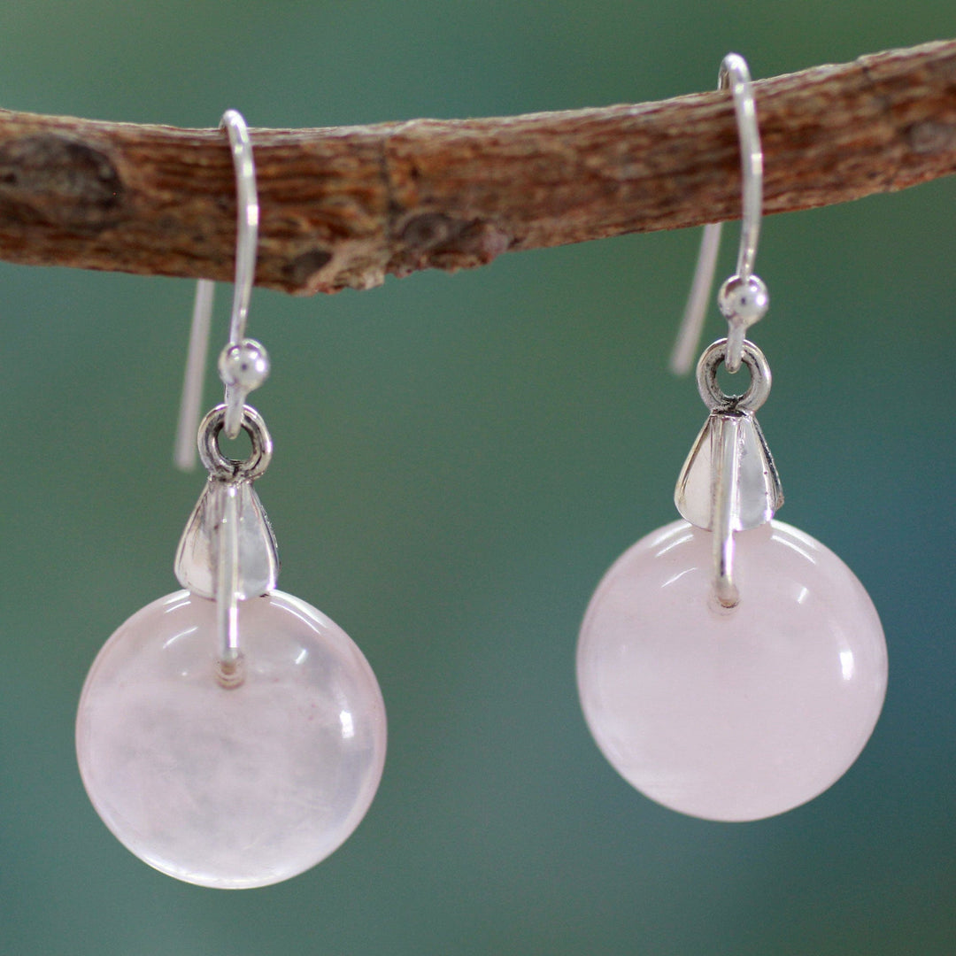 Rose Quartz Sphere Earrings Artisan Jewelry - Moon of Romance