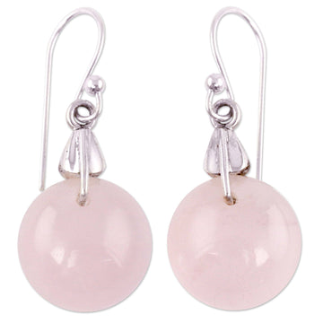 Rose Quartz Sphere Earrings Artisan Jewelry - Moon of Romance