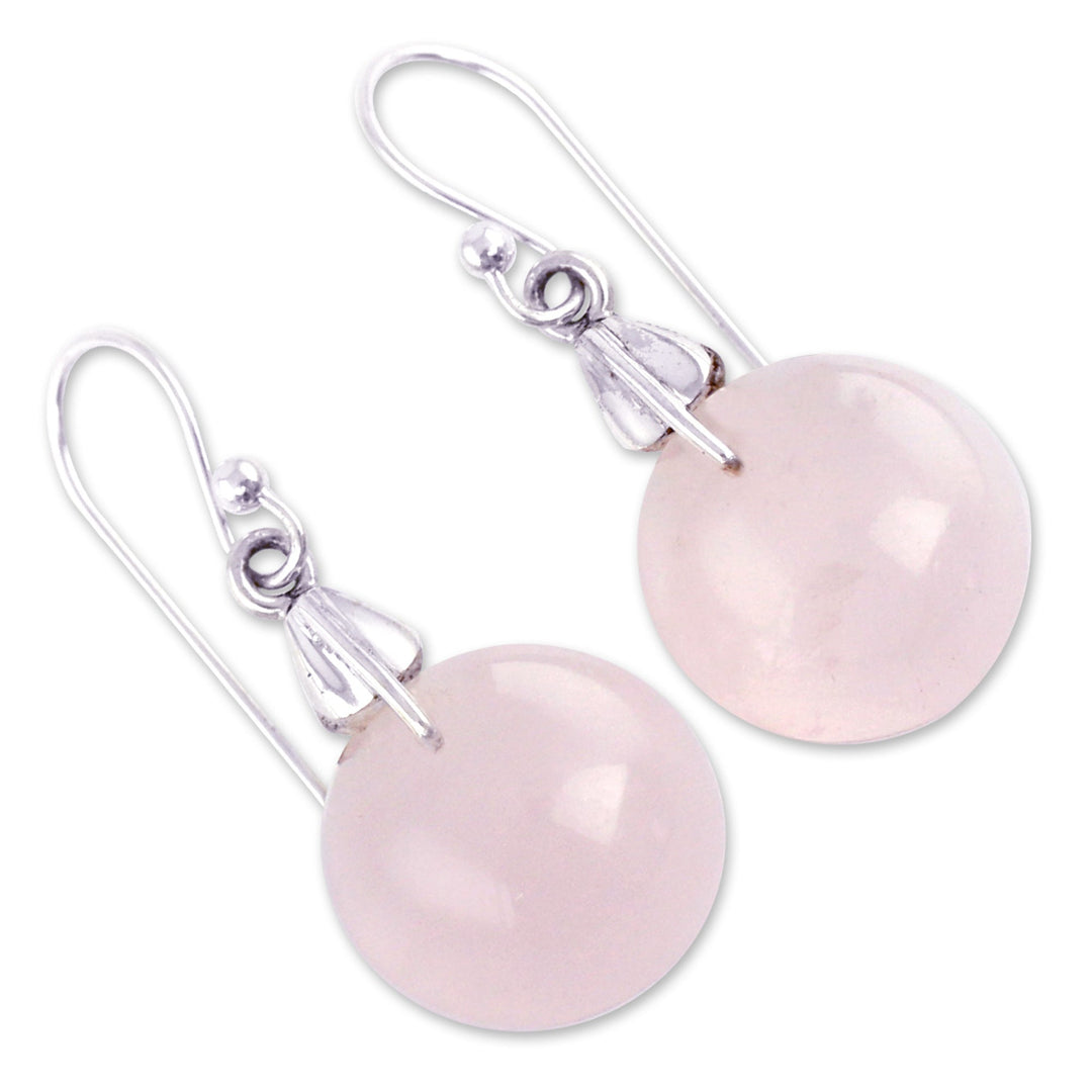 Rose Quartz Sphere Earrings Artisan Jewelry - Moon of Romance