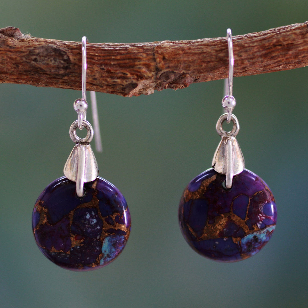 Purple Turquoise Sphere Earrings Artisan Jewelry - Moon of Enigma