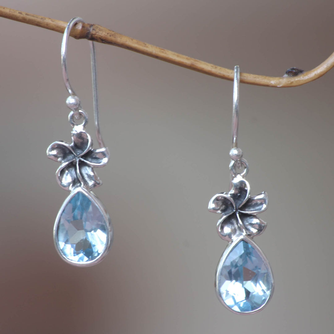 Blue Topaz Floral Earrings - Plumeria Dew