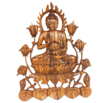 Balinese Hand Carved Buddha Relief Panel - Enlightened Buddha