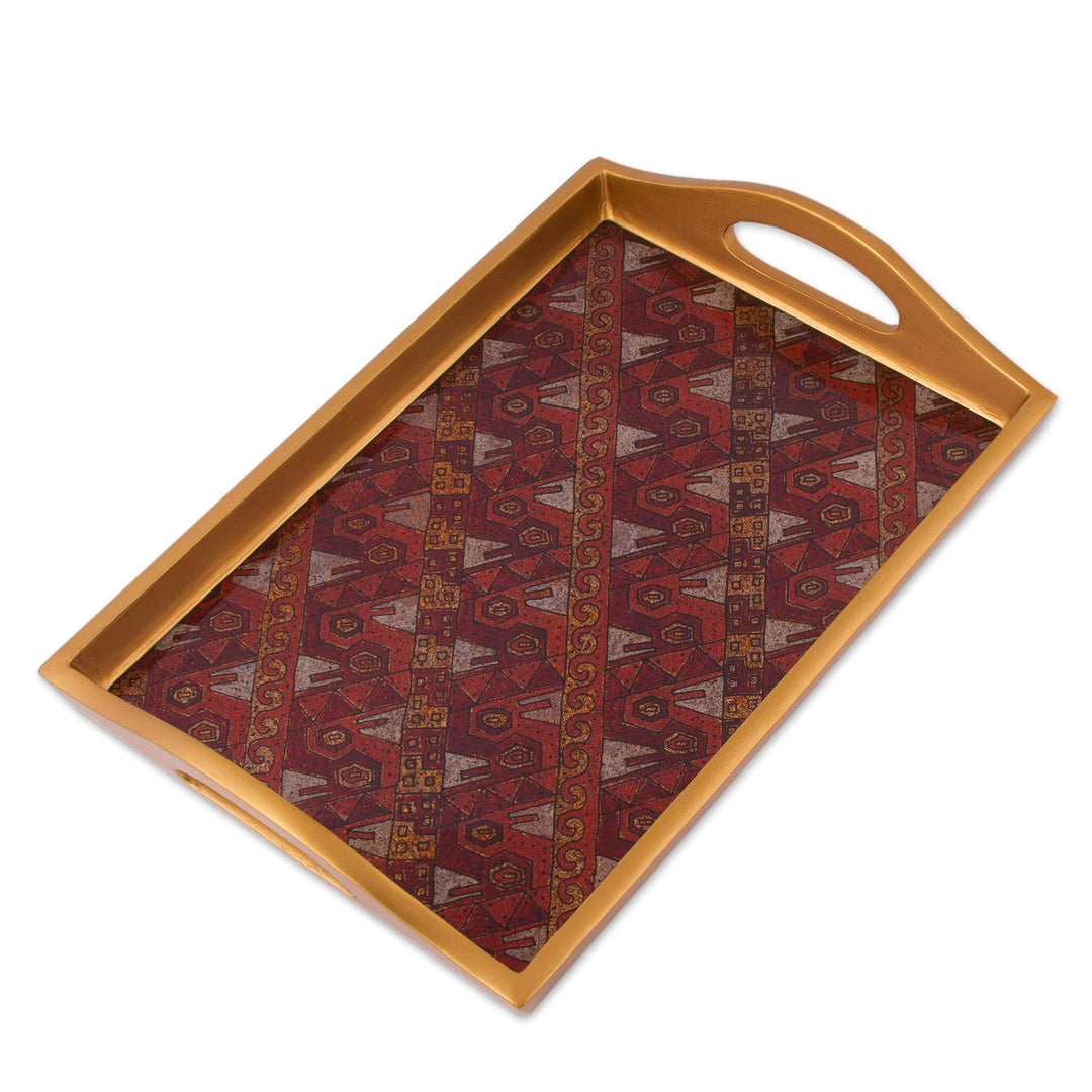 Painted Glass Handcrafted Copper Color Tray - Paracas Birds