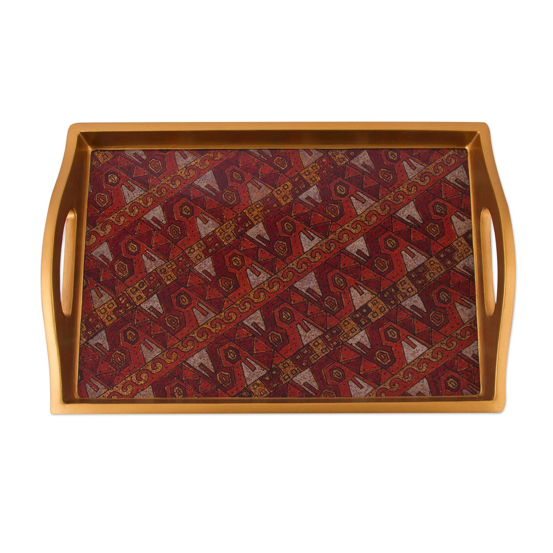Painted Glass Handcrafted Copper Color Tray - Paracas Birds