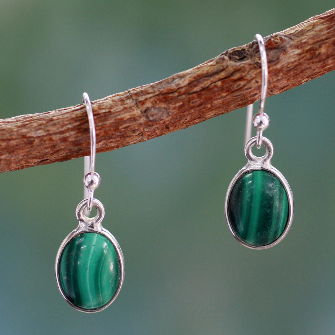 Silver and Malachite Earrings Crafted in India - Verdant Paths