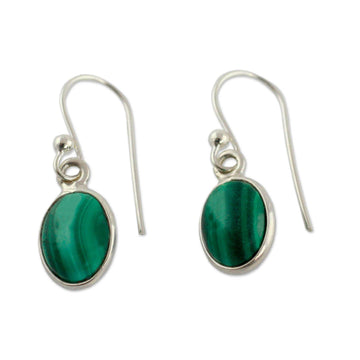 Silver and Malachite Earrings Crafted in India - Verdant Paths