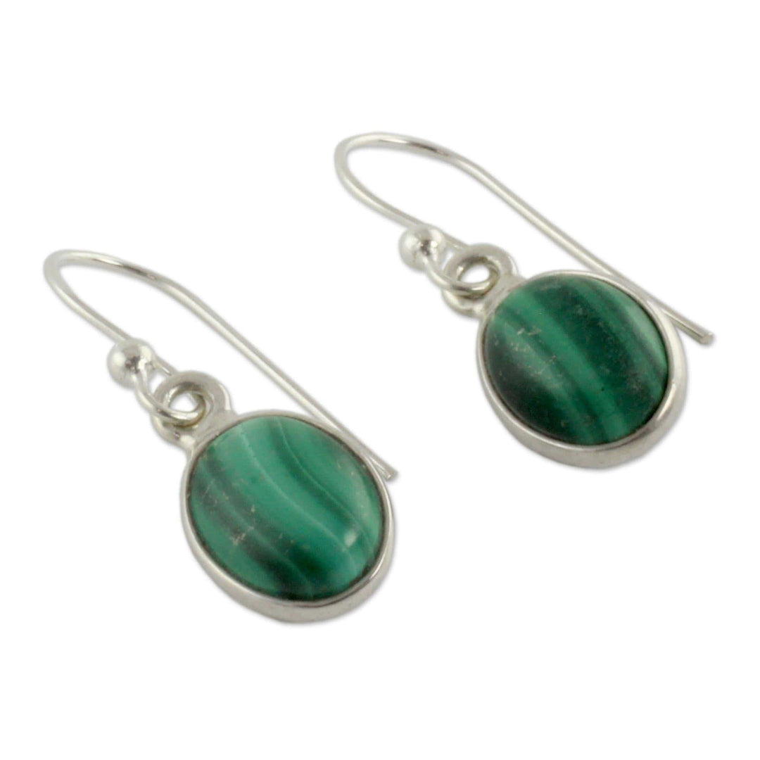 Silver and Malachite Earrings Crafted in India - Verdant Paths