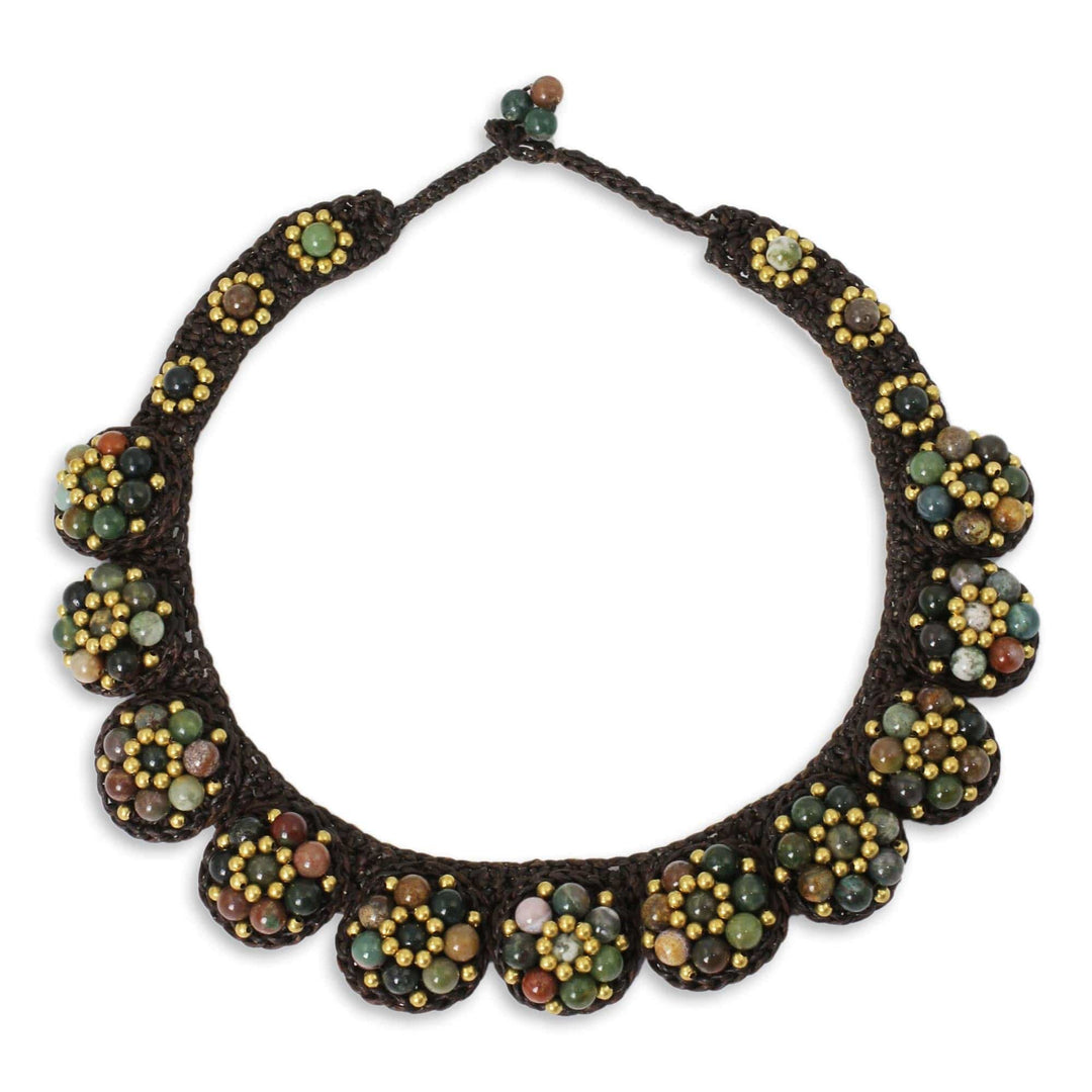 Agate and Brass Hand Crocheted Necklace - Daisy Melody