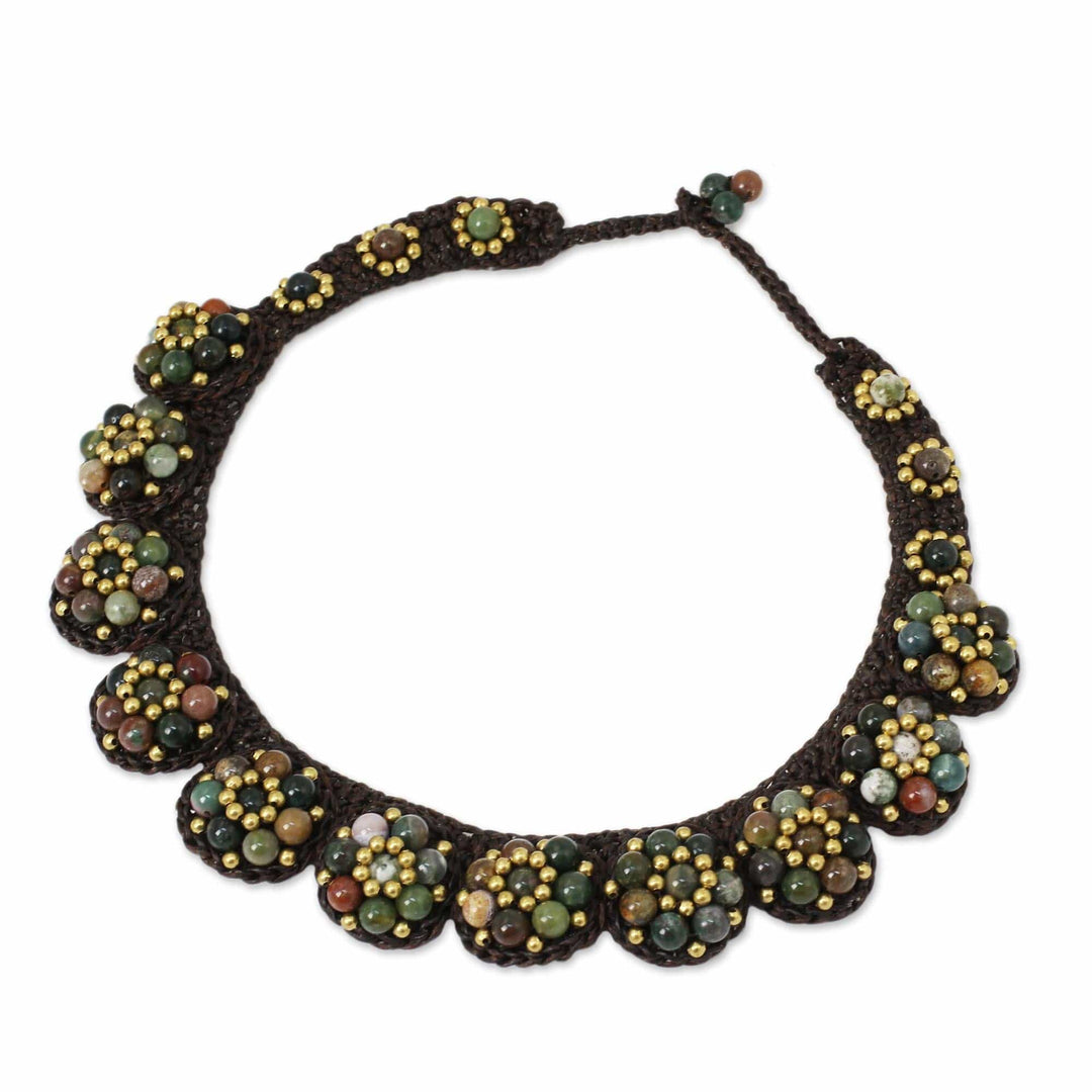 Agate and Brass Hand Crocheted Necklace - Daisy Melody
