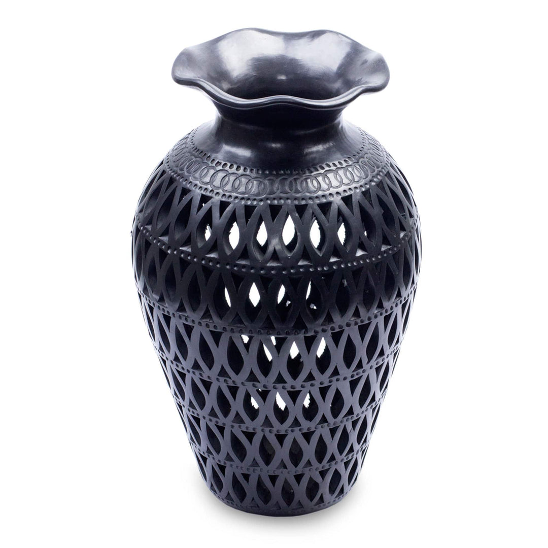 Mexican Cutout Black Pottery Vase - Magic Leaves