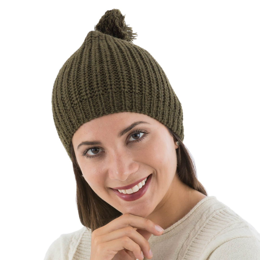 Alpaca Knit Green Hat from Peru - Andean Forest