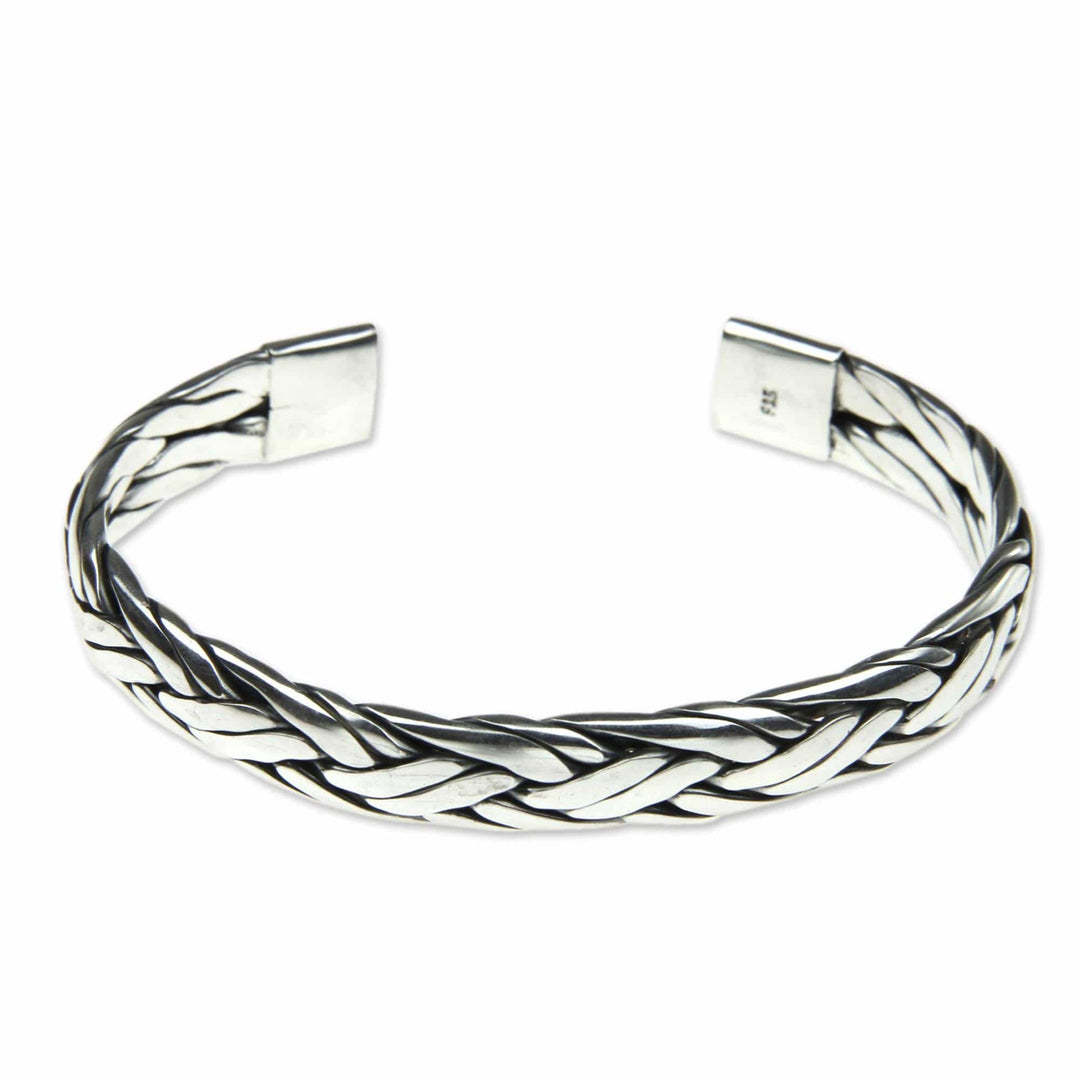Braided Sterling Silver Cuff Bracelet from Bali - Singaraja Weave