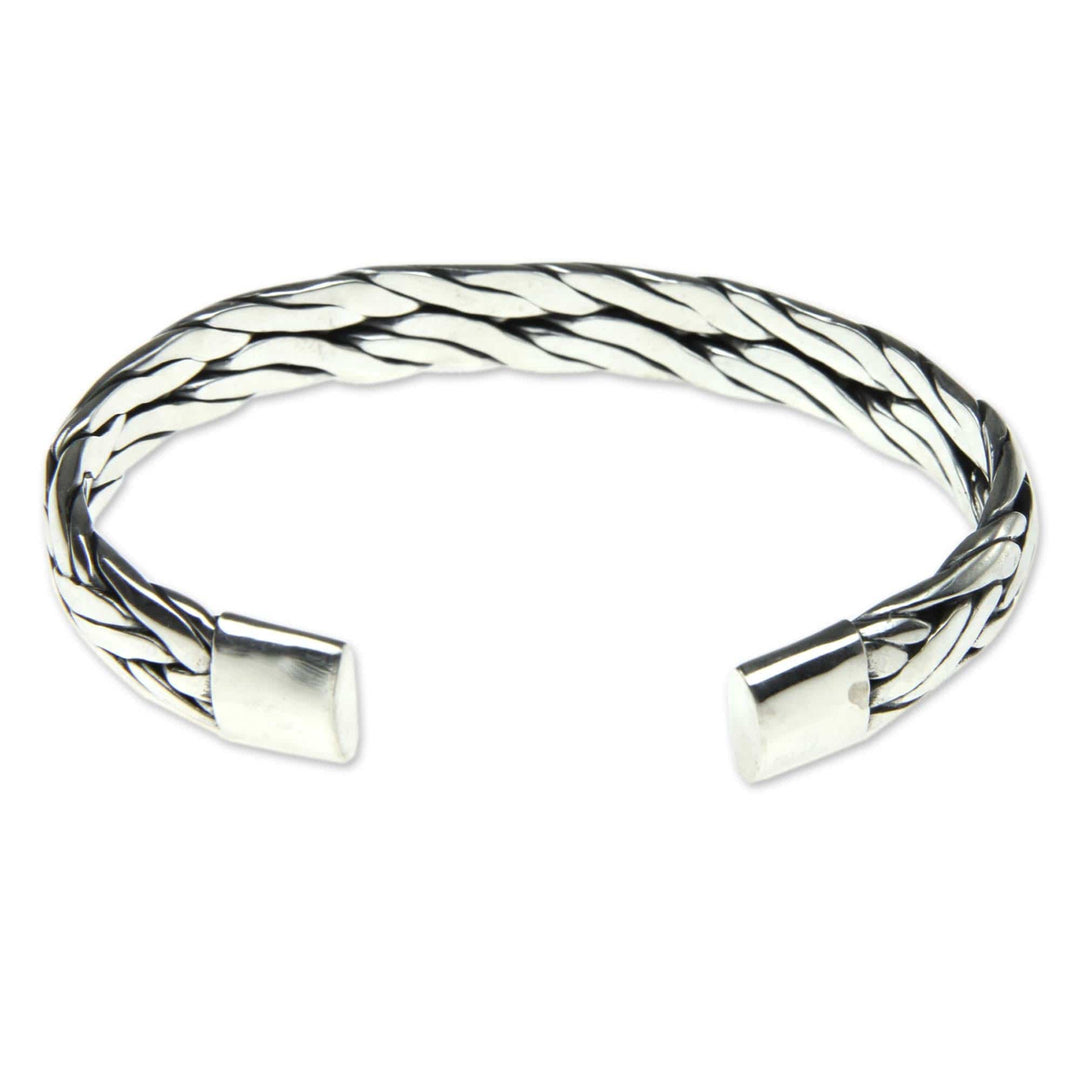 Braided Sterling Silver Cuff Bracelet from Bali - Singaraja Weave