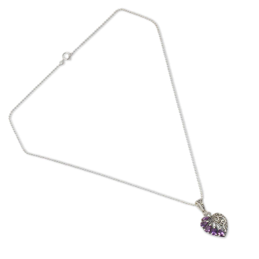 Amethyst Marcasite and Sterling Silver Heart Necklace - Spectacular Romance