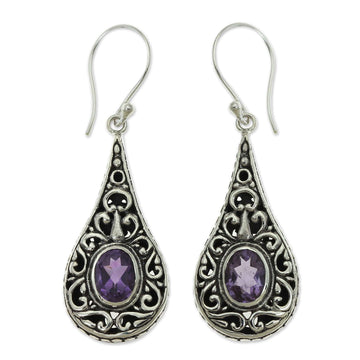 Artisan Crafted Earrings with Sterling Silver and Amethyst - Balinese Dew