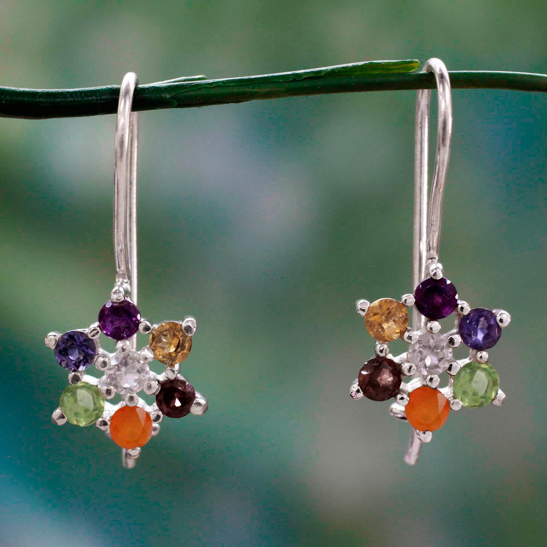 Multi Gemstone Sterling Silver Earrings Chakra Jewelry - Harmonious Nature
