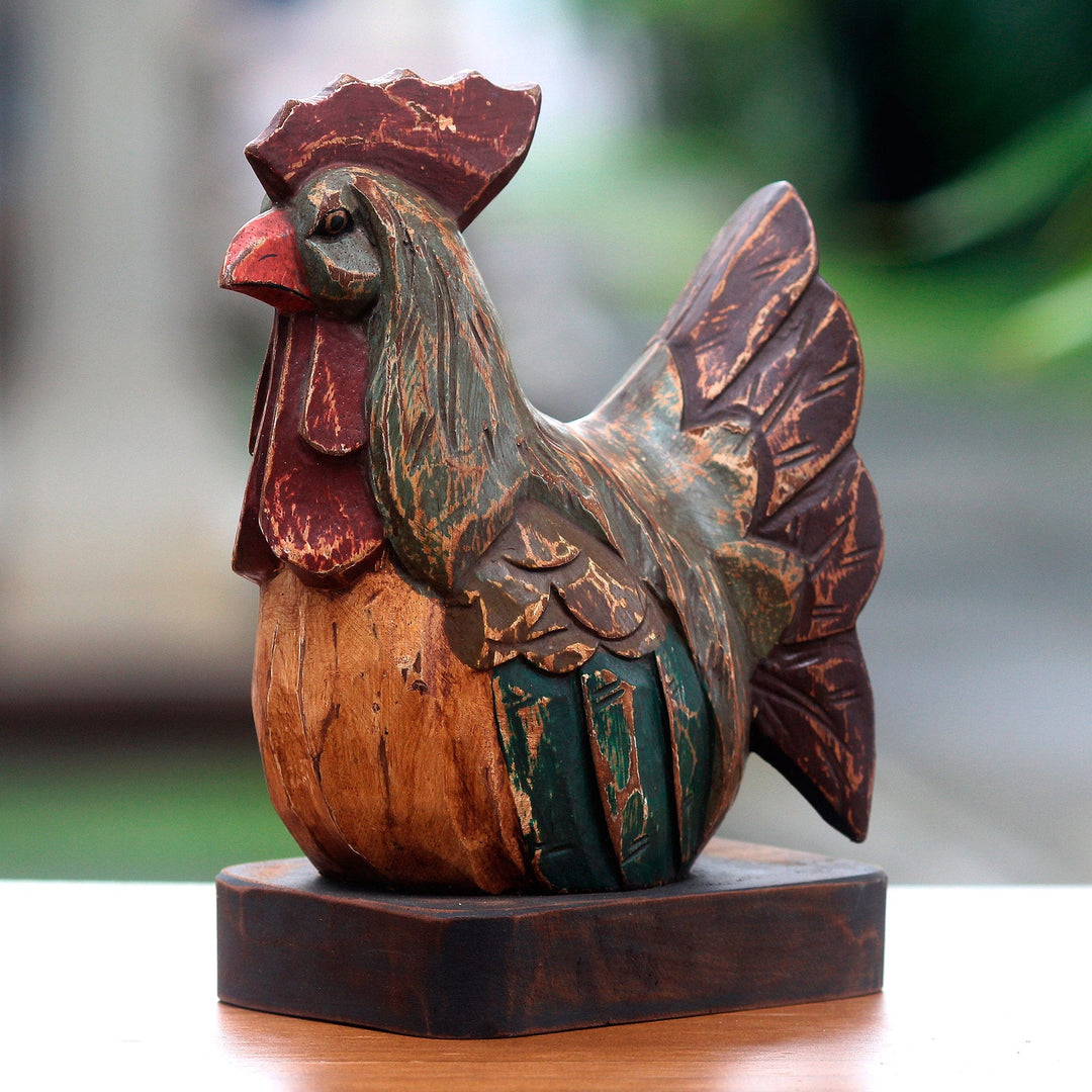 Vintage Style Rooster Sculpture - Proud Balinese Rooster