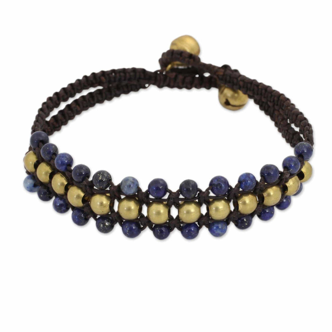 Lapis Lazuli and Brass Wristband Bracelet - Blue Joy