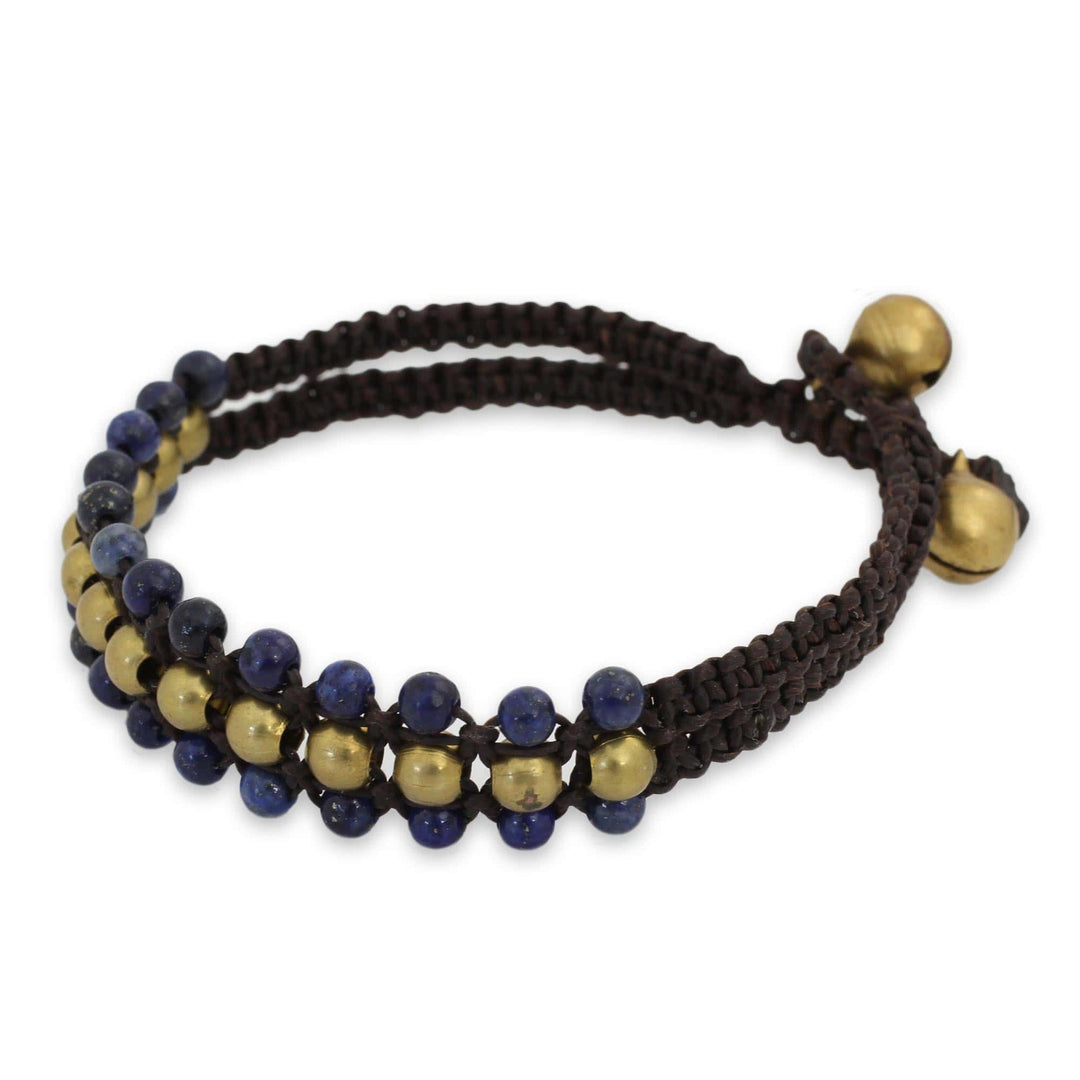 Lapis Lazuli and Brass Wristband Bracelet - Blue Joy