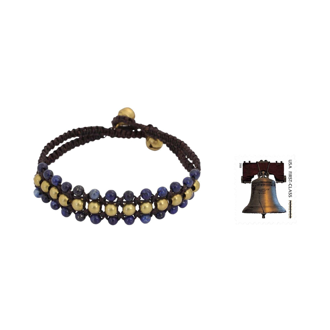 Lapis Lazuli and Brass Wristband Bracelet - Blue Joy