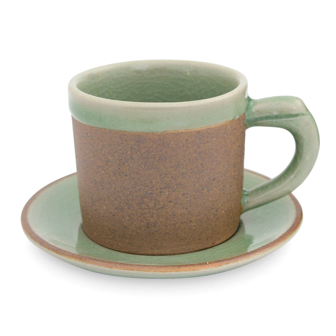 Green Celadon Elephant Demitasse and Saucer Set - Espresso