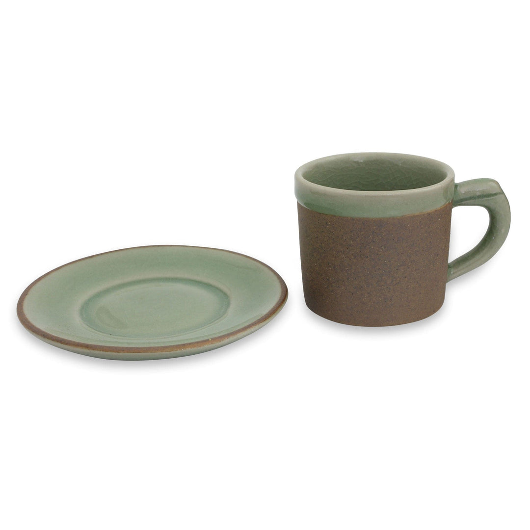 Green Celadon Elephant Demitasse and Saucer Set - Espresso