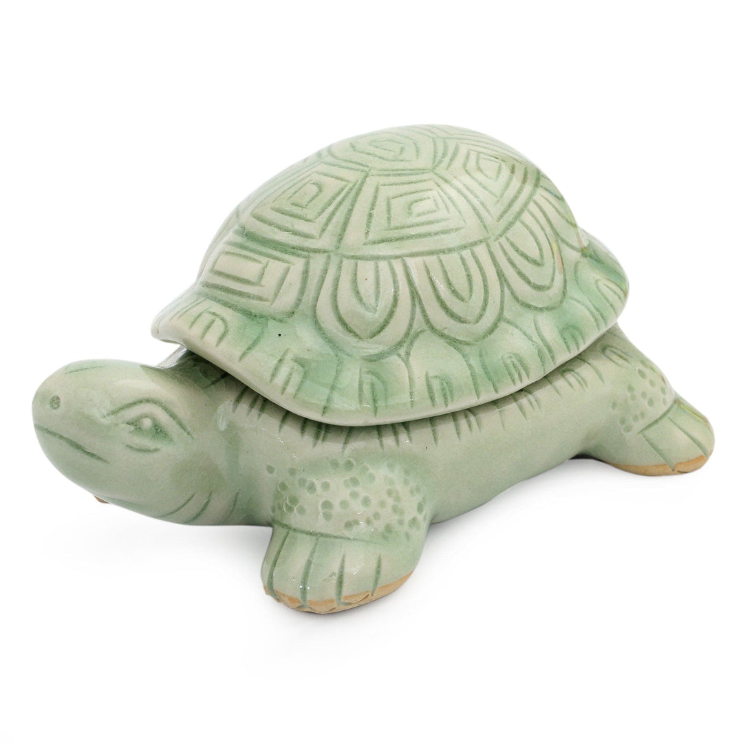 Handcrafted Green Thai Celadon Ceramic Turtle Box - Green Thai Turtle