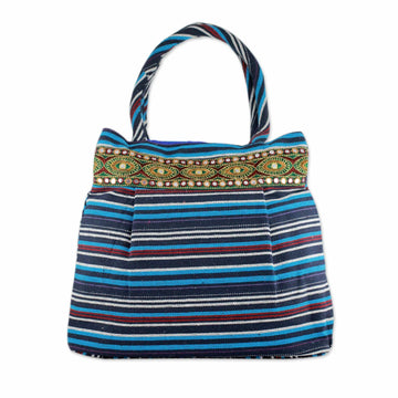 Hand-loomed Cotton Shoulder Bag from India - Gujarat Blue Fantasy