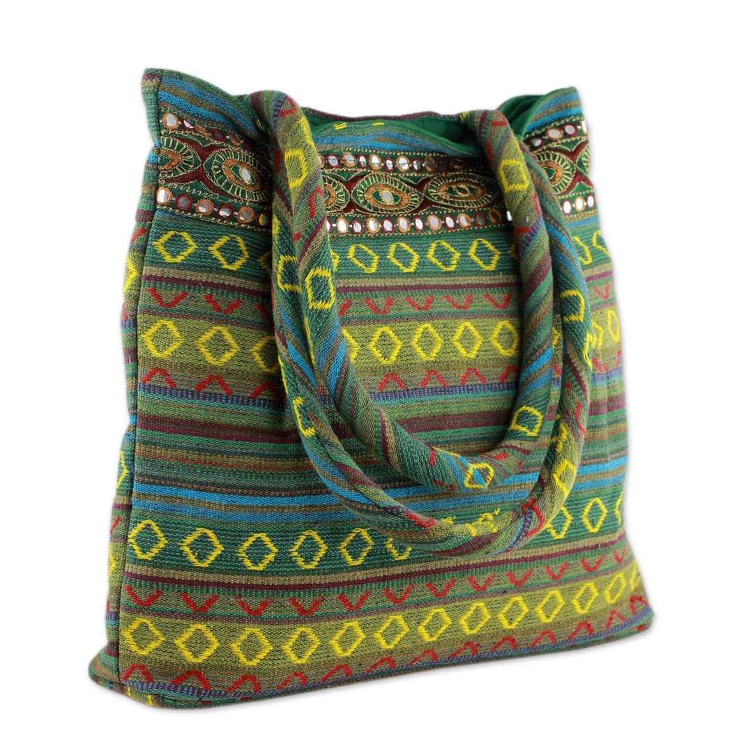 Handwoven Green Cotton Gujarat Style Shoulder Bag - Green Gujarat Glam
