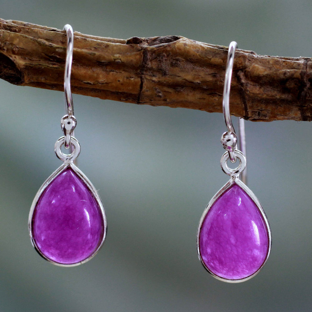Sterling Teardrop Earrings with Fuchsia Quartz - Fuchsia Fashion