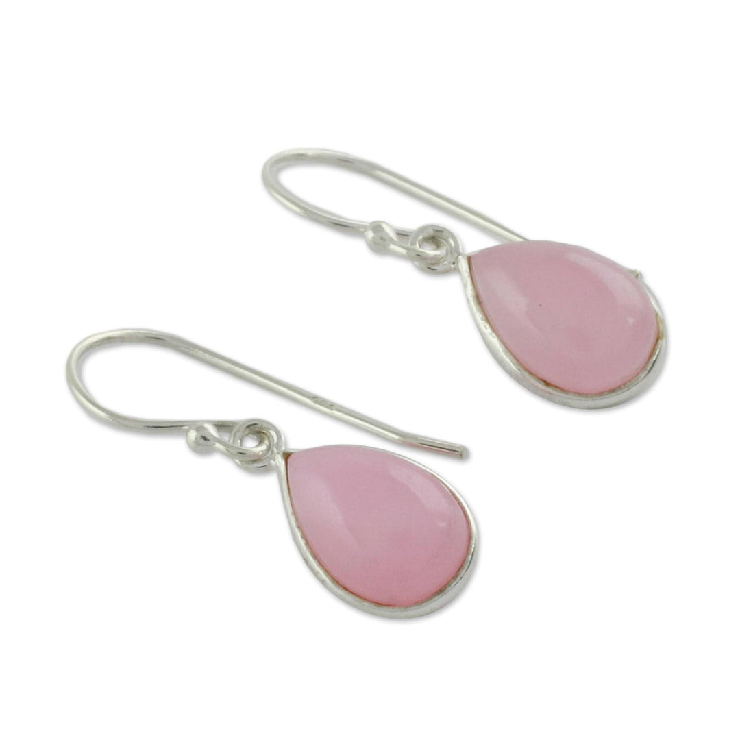 Sterling Teardrop Earrings with Pink Quartz - Rose Fashion