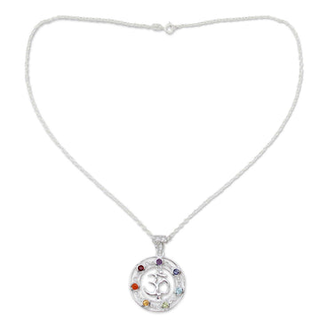6.3 Cts Multi-gemstone Medallion Necklace - Om Magnificence