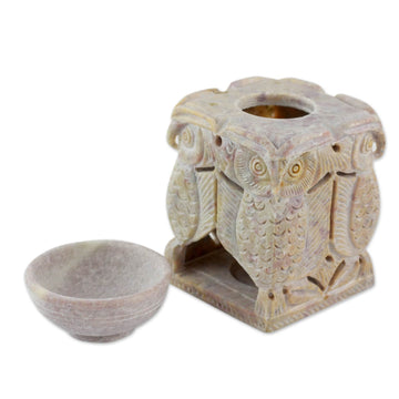 Soapstone oil warmer Hand-carved - Agra Owls