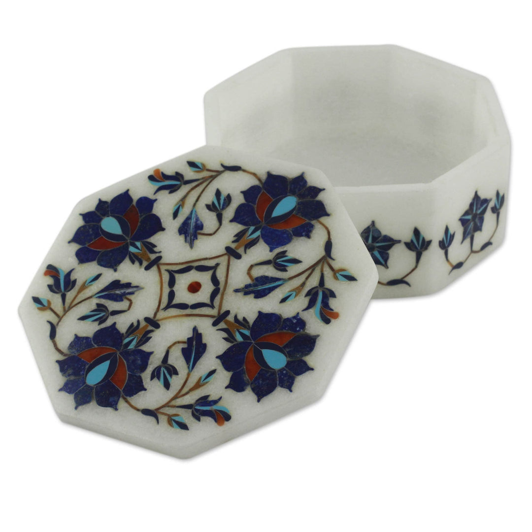 Floral Marble Inlay Jewelry Box - Midnight Bloom