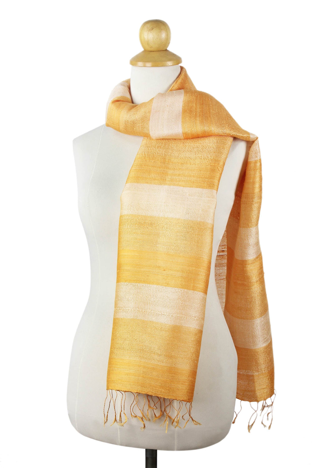 Handwoven Thai Silk Scarf in Golden Yellows - Sunshine Illusion