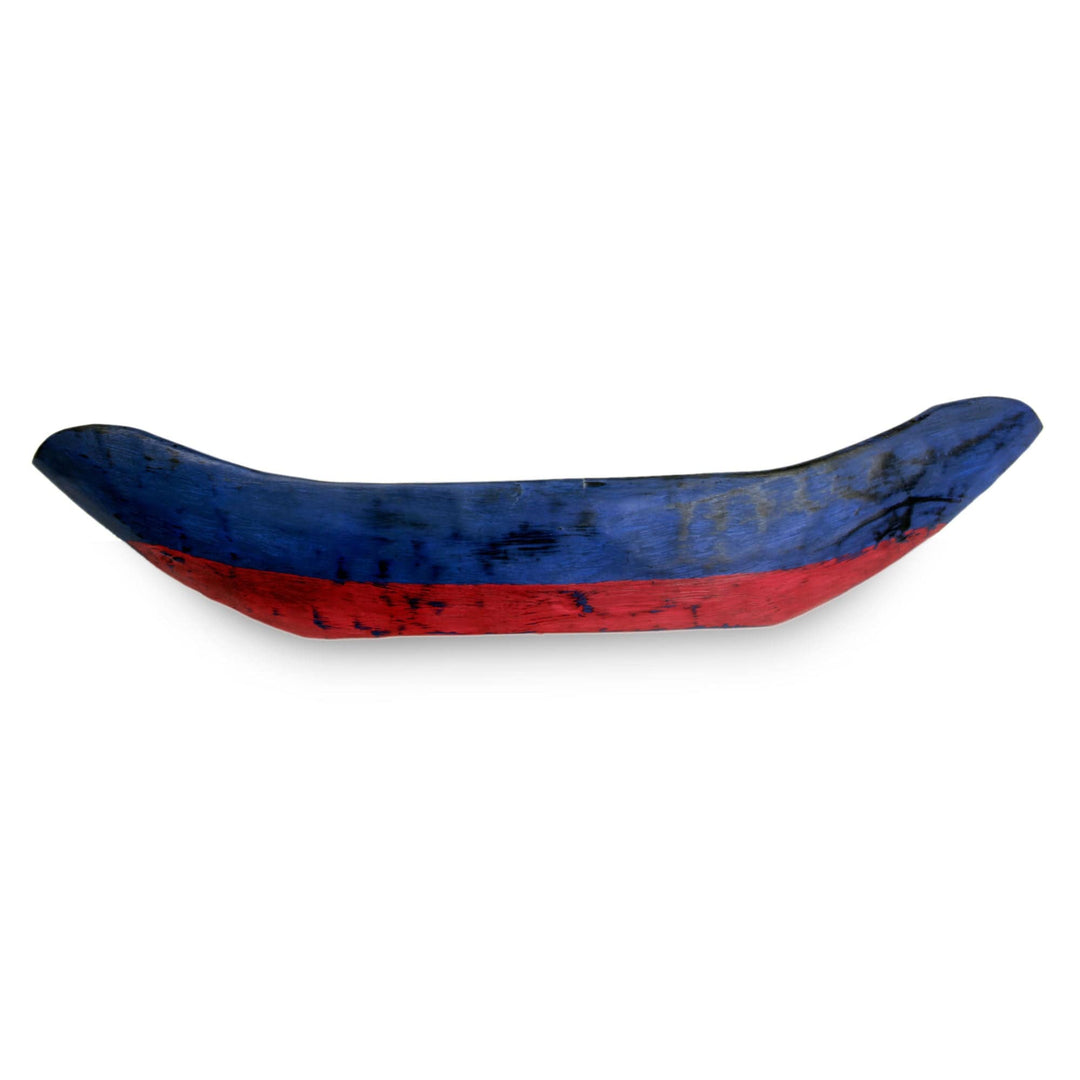 Blue Hand Carved Balinese Boat Theme Catchall - Vintage Blue Canoe