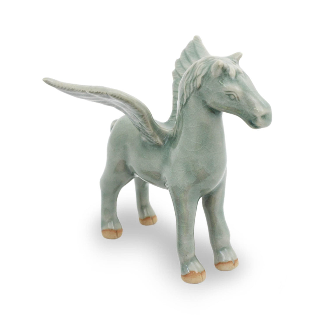Green Celadon Winged Horse Figurine - Jade Pegasus