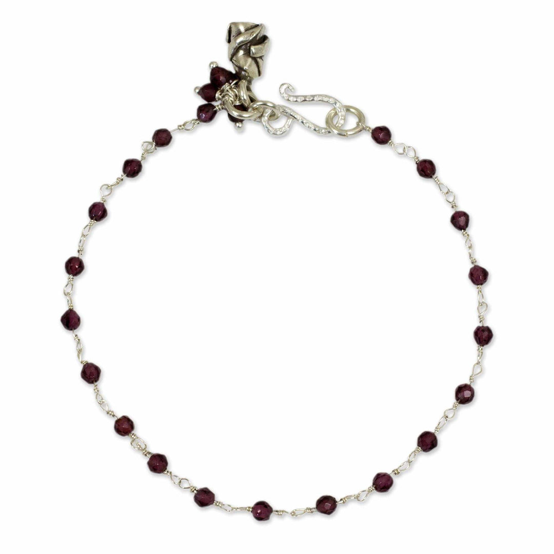 Handcrafted Sterling Silver and Garnet Bracelet - Red Rose Horizon