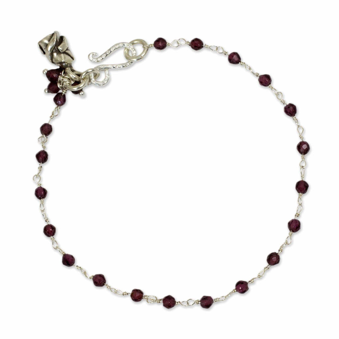 Handcrafted Sterling Silver and Garnet Bracelet - Red Rose Horizon