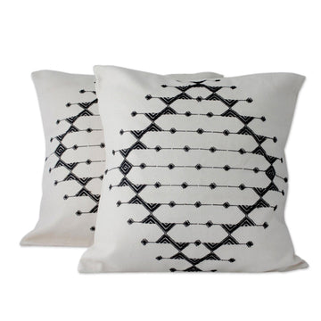 Cotton Patterned Black and Off White Cushion Covers (Pair) - Monochrome Galaxy