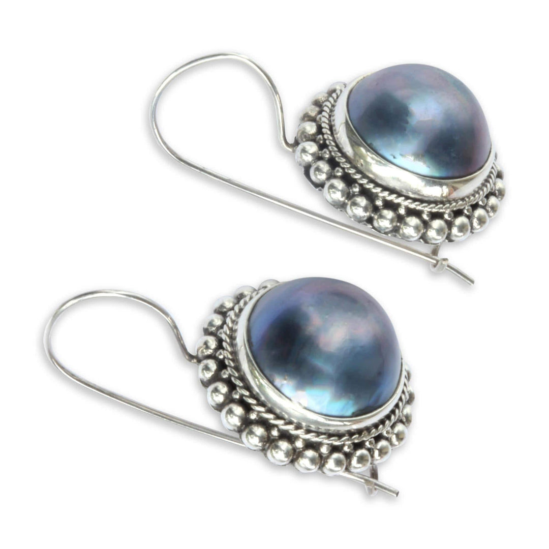 Artisan Crafted Cultured Blue Mabe Pearl Drop Earrings - Once in a Blue Moon