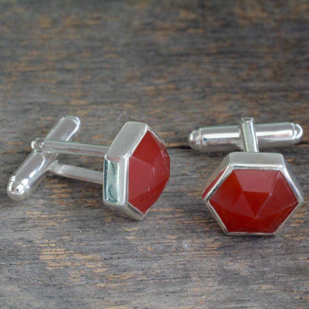 Modern Sterling Silver and Carnelian Cufflinks - Be a Star